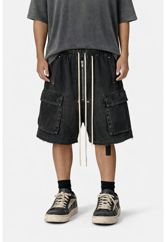 NOIR DRAWSTRING DENIM CARGO