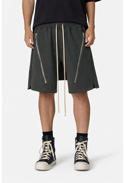 GREY ZIP DRAWSTRING CARGO SHORTS