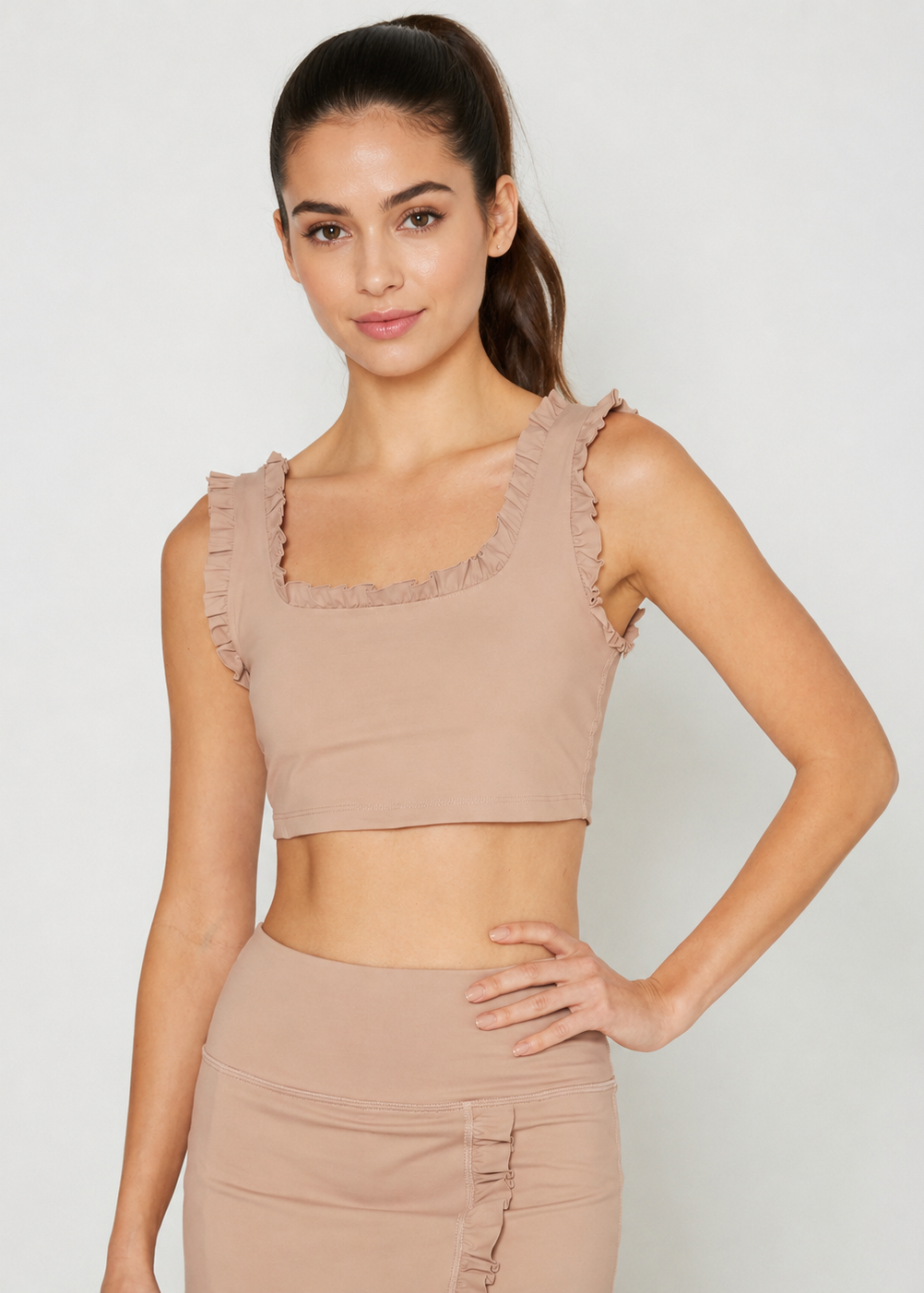 Ruffle Scoop Neck Crop Top