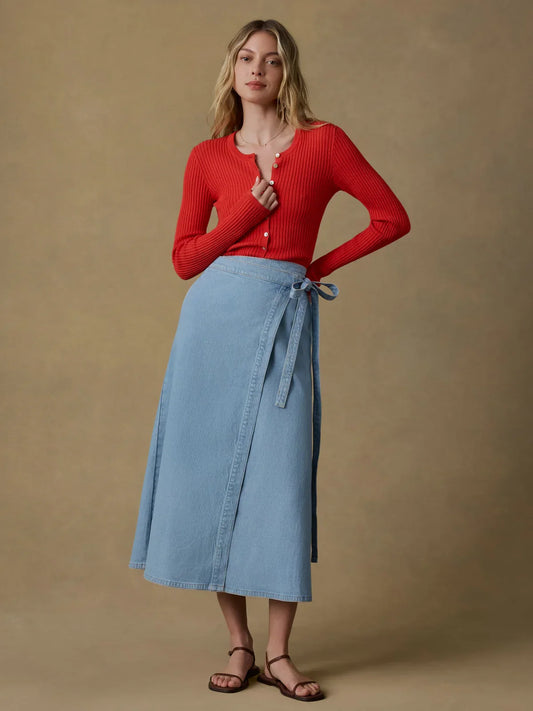 Faherty Solstice Denim Wrap Skirt