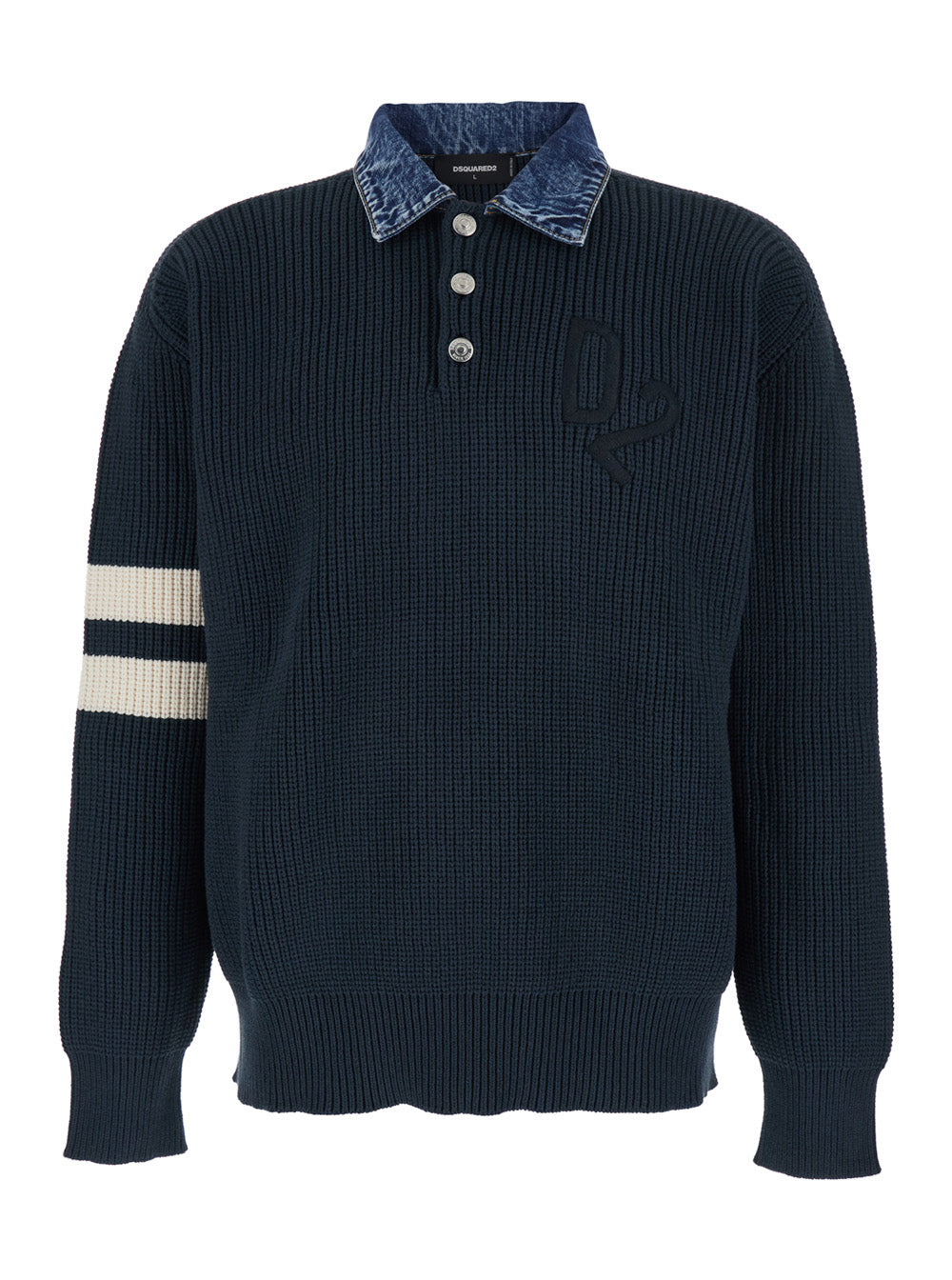 Sweater With Denim Collar, Blue