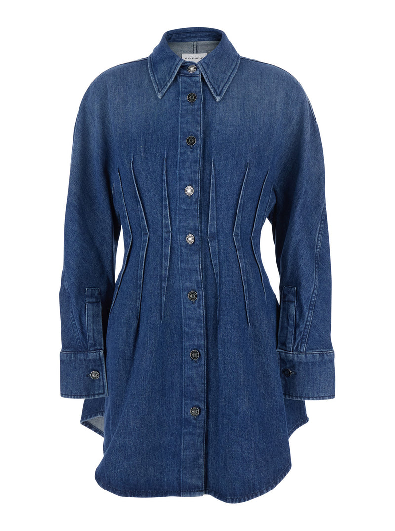 Dress With Pointed Collar, Blue Denim