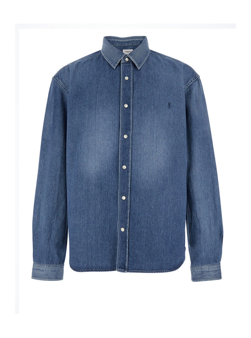 Long Sleeve Denim Shirt Blue