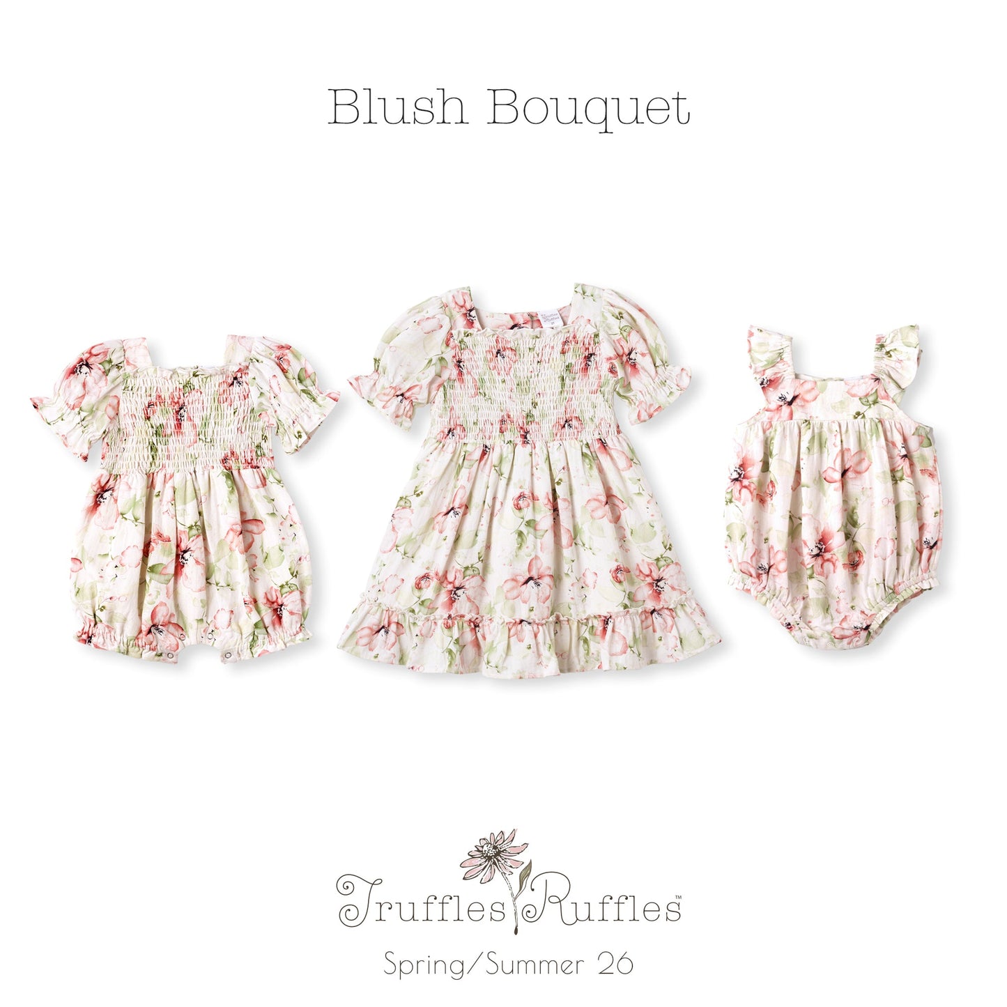 Blush Bouquet Baby Girl Floral Cotton Linen Sunsuit
