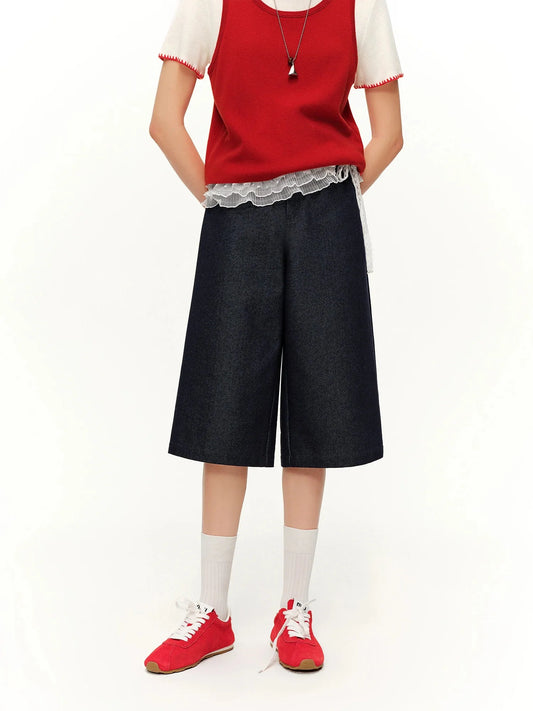 Loran Lace-Overlay Cropped Straight-Leg Jeans in Dark Blue, view 2