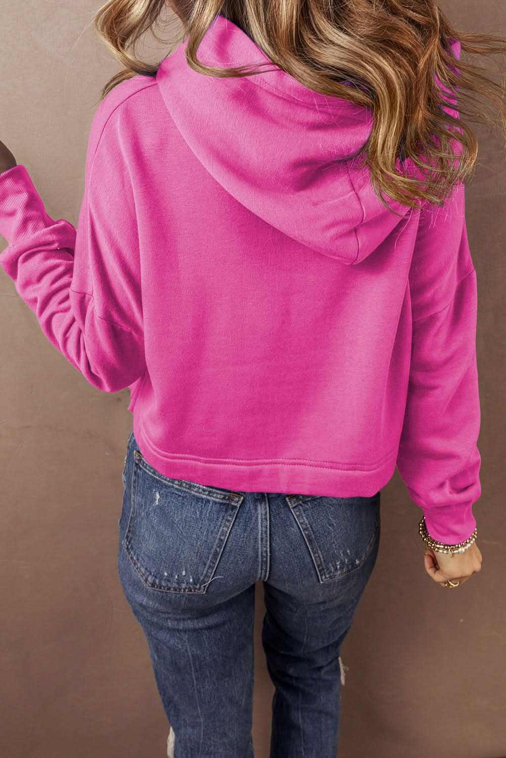 Love Salve Pink Hoodie Women's Daily Cropped Drawstring Winter Top