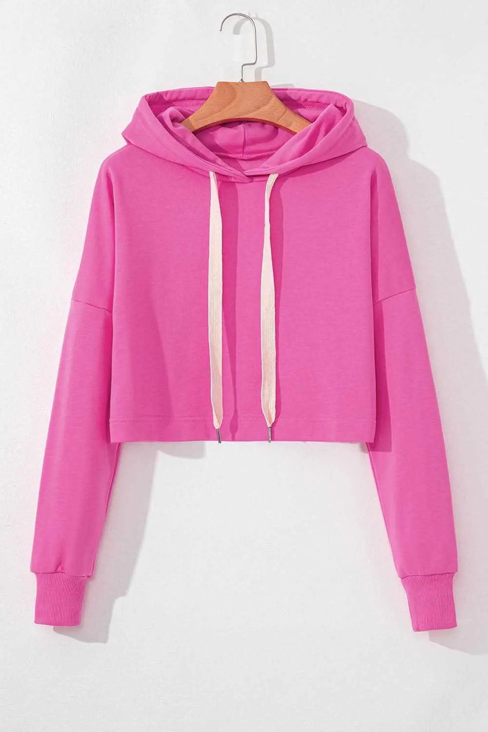Love Salve Pink Hoodie Women's Daily Cropped Drawstring Winter Top
