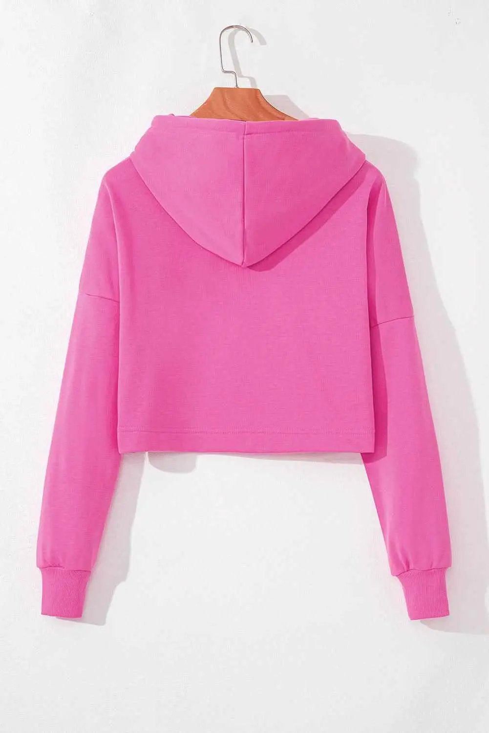 Love Salve Pink Hoodie Women's Daily Cropped Drawstring Winter Top