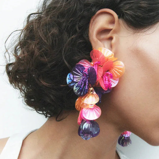 Earrings - Colorful Shell - Women's Statement Jewelry