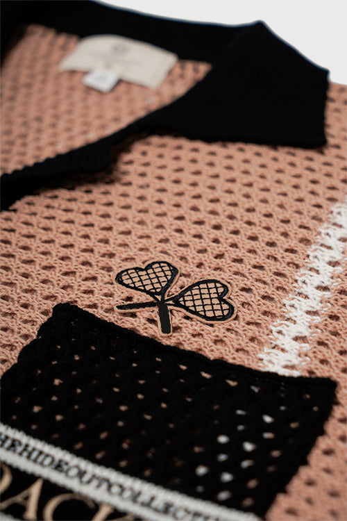 Racket Club Crochet Knit Short-Sleeve Button-Up Shirt