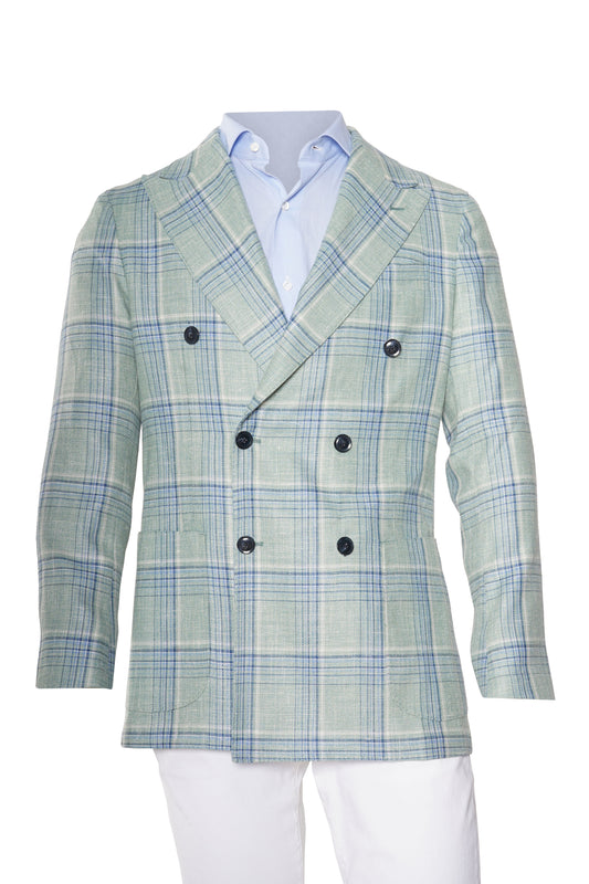 Sartorio Double-Breasted Plaid Virgin Wool-Silk Sport Jacket