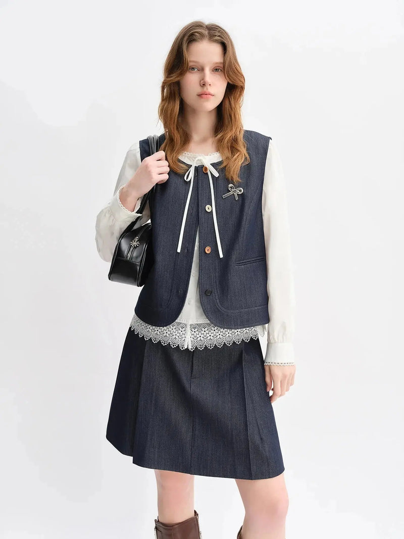 Loran Denim Vest and Skirt Set