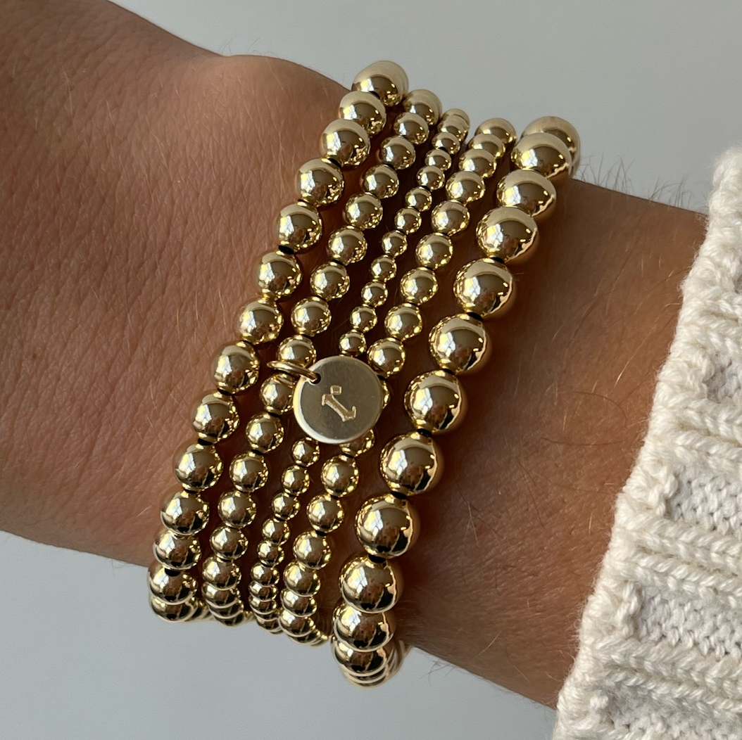 old english initial juno bracelet five stack (3+4+4+5+6mm)