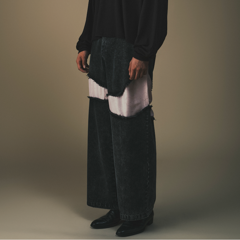 DAWANG Deng Wide-Leg Denim and Brocade Patch Jeans