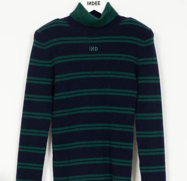 IINDEE PULLOVER TWIST . LIGHTWEIGHT TURTLENECK WITH STRIPES NAVY