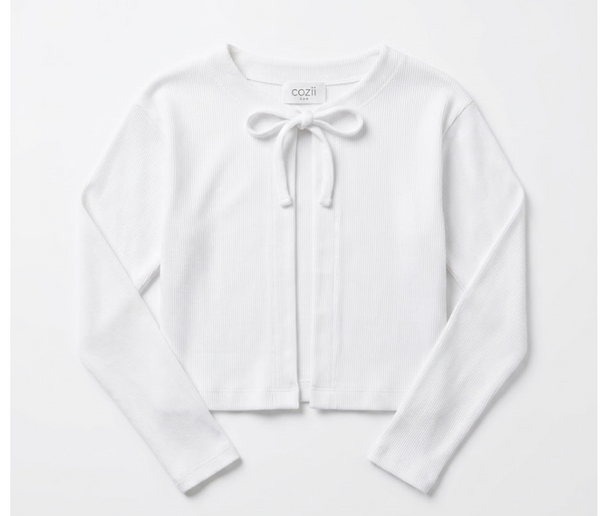 COZII - Long Sleeve Tie Front Cardigan, White