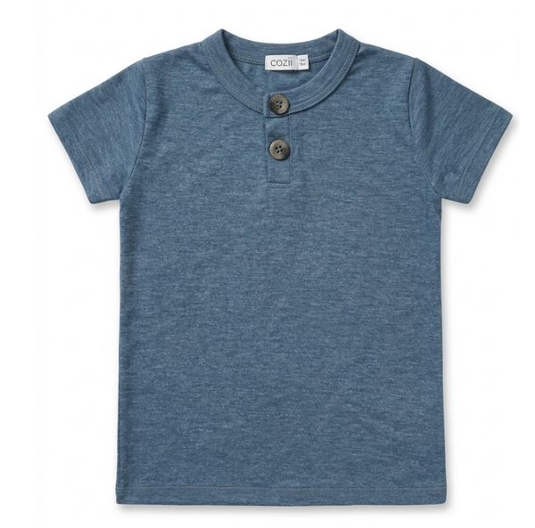 COZII - Short Sleeve Henley Top, Denim
