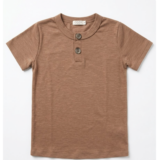 COZII - Short Sleeve Henley Top, Brown