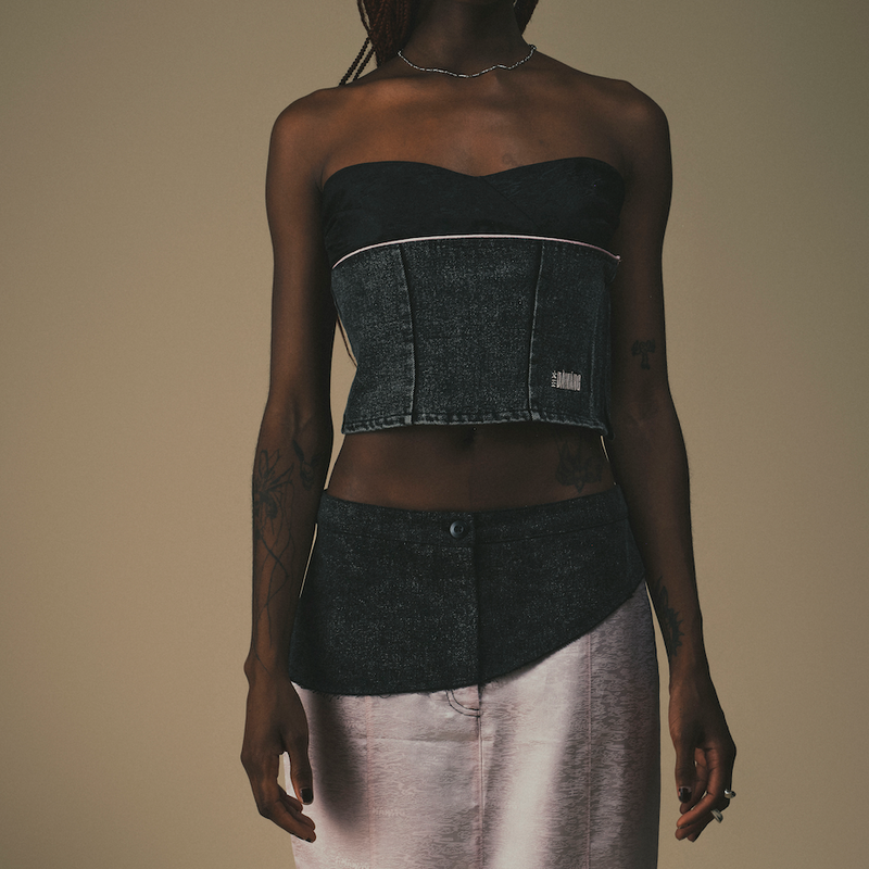 DAWANG Ban Denim Patch Tube Top