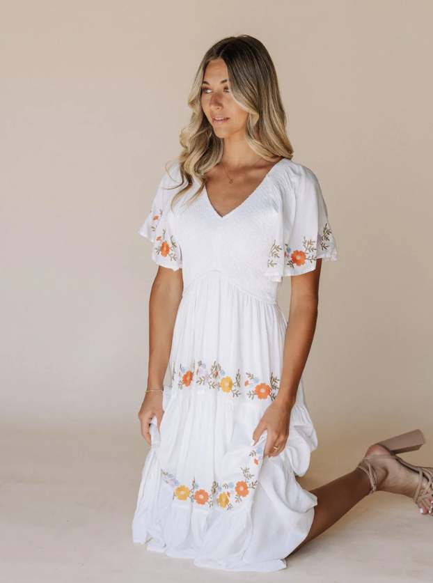 Sicily Embroidered Midi Dress  - Sz Large Only