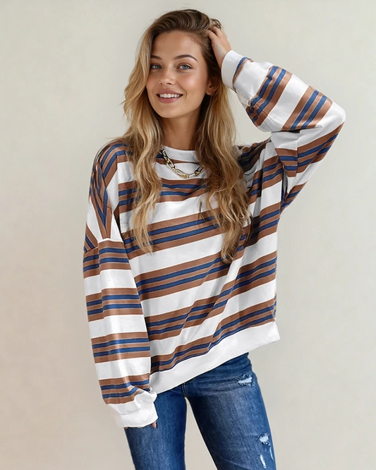 Sophie Stripe Crew Neck Drop Shoulder Pullover Sweatshirt