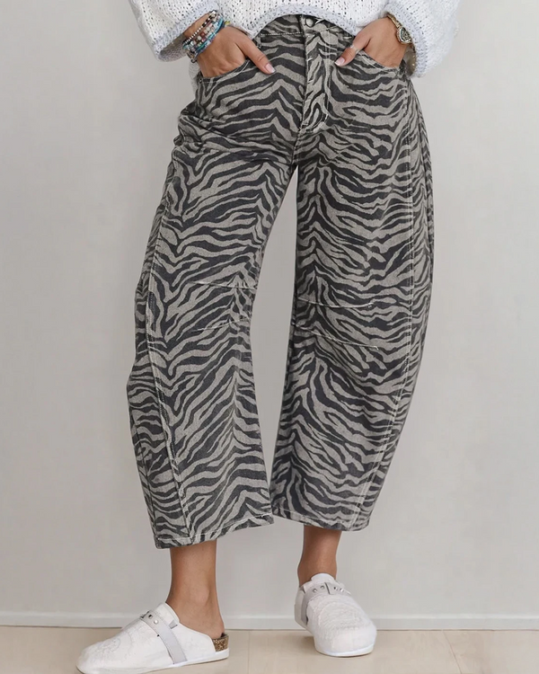 Hailey Zebra Stripe Printed Wide Leg Jeans