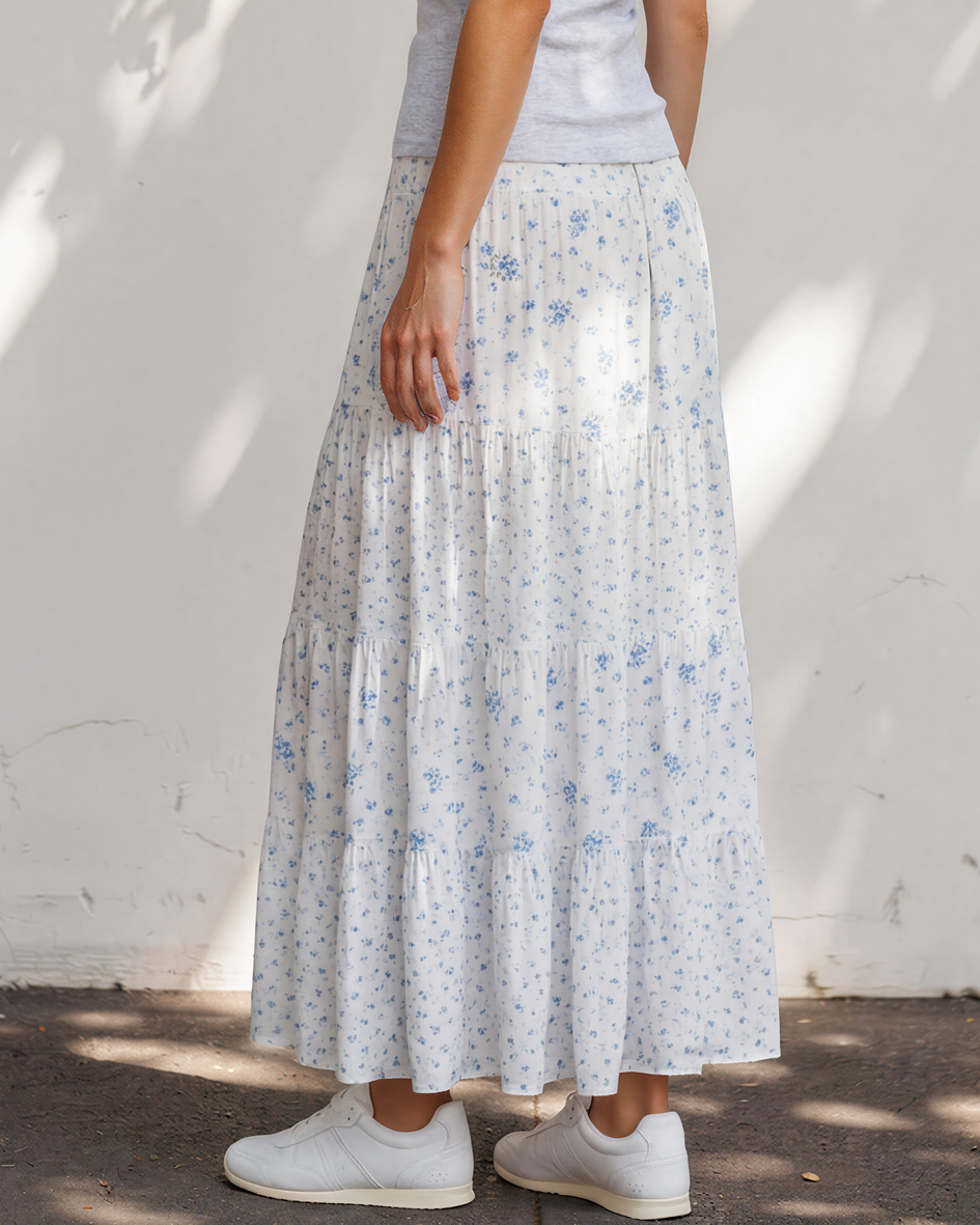 Hadley High Waist Tiny Floral Print Boho Maxi Skirt