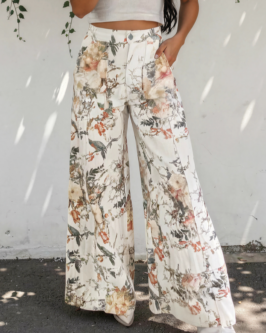 Meadow Vintage Style Floral Print High Waist Wide Leg Jeans