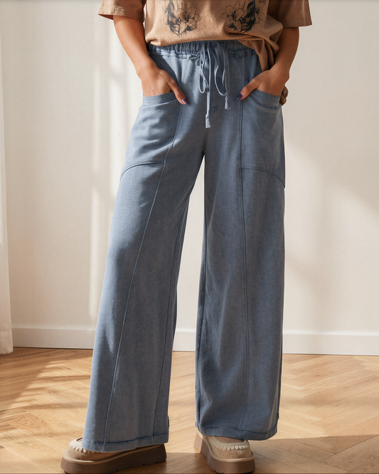 Billie Mineral Wash Drawstring High Waist Wide Leg Pants