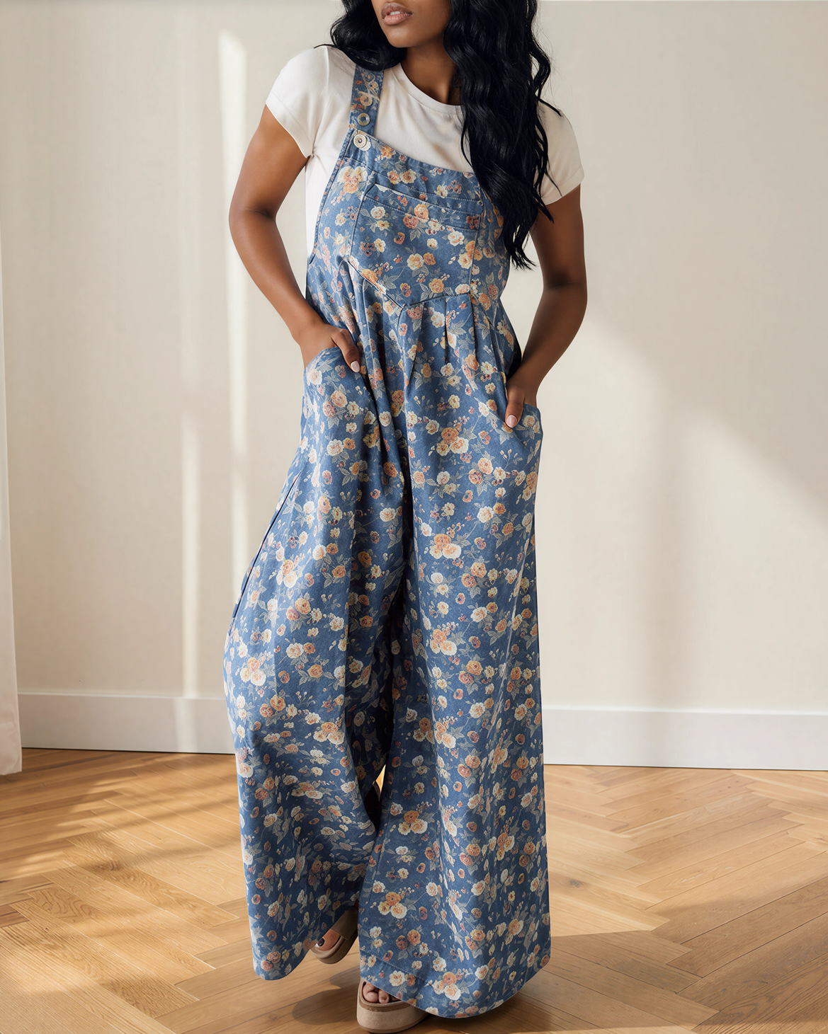 Vienna Pleated Denim Overall Jumpsuit