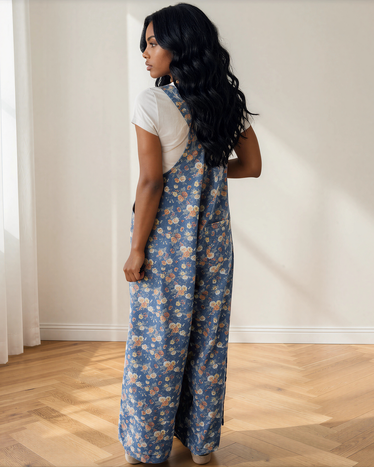 Vienna Pleated Denim Overall Jumpsuit