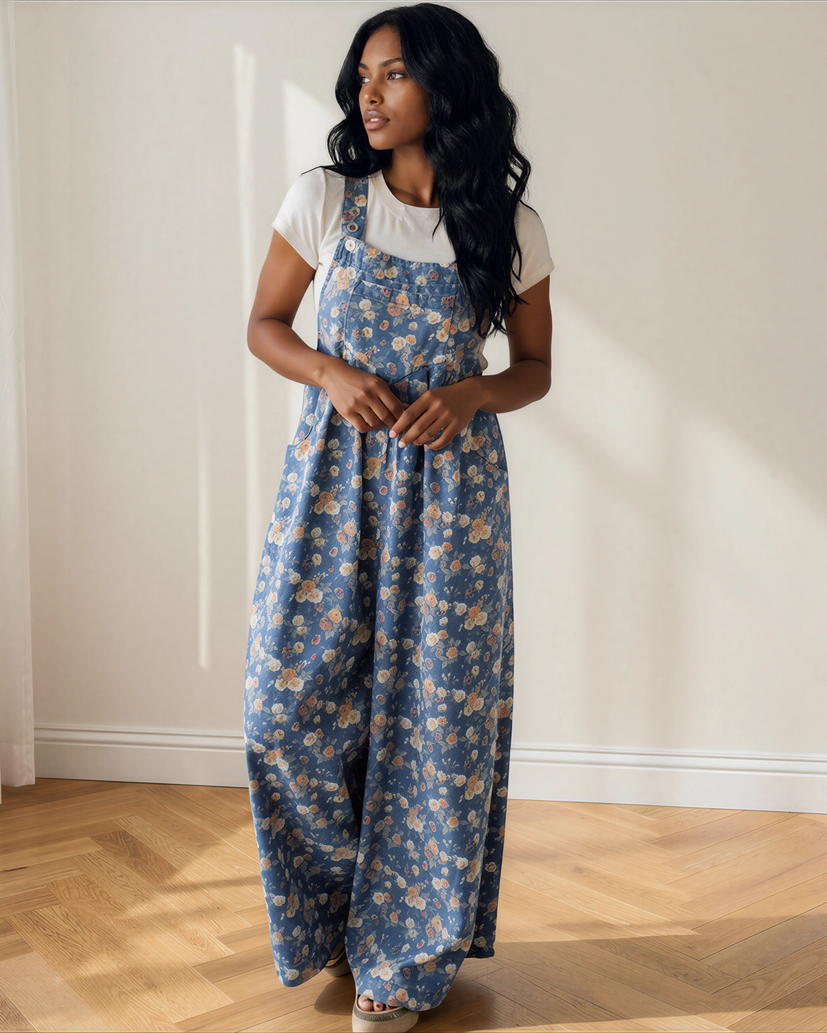 Vienna Pleated Denim Overall Jumpsuit