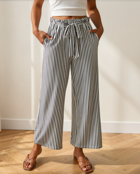 Willlow Stripe Tied High Waist Loose Straight Casual Pants