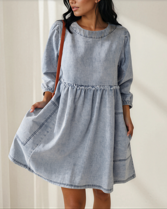 Rosie High Waist Loose Fit Denim Mini Dress