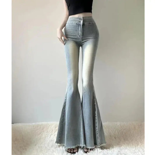 Loran Fishtail-Hem Flare Jeans in Blue