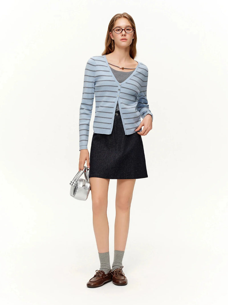 Loran Floral-Embroidered High-Waist Denim Skirt in Blue