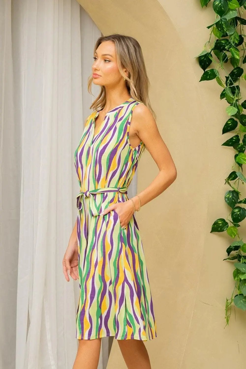 Trendsi Sew In Love Full Size Stripe Tied Sleeveless Dress