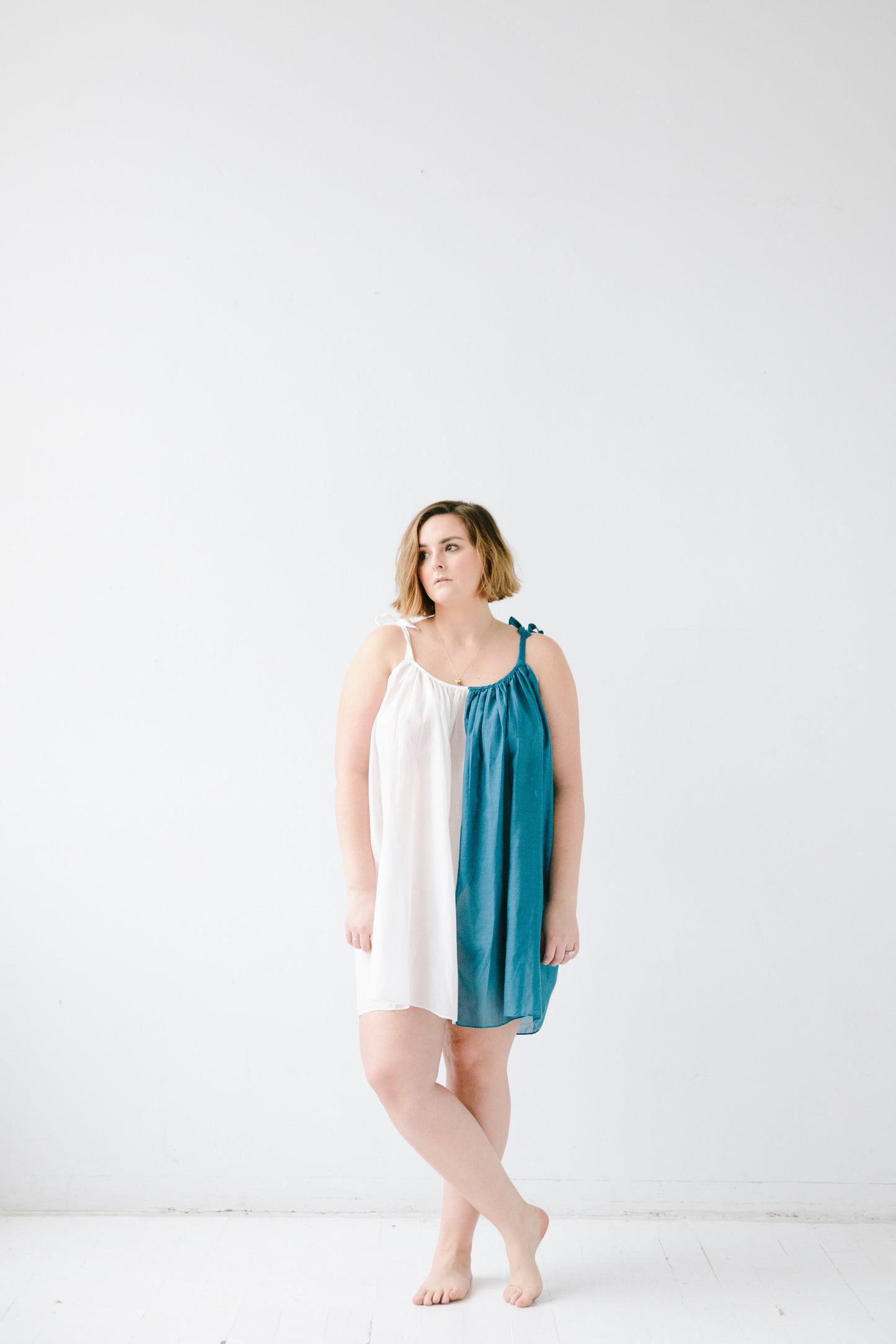 Sheer Tie Strap Babydoll in Silk Cotton Blend