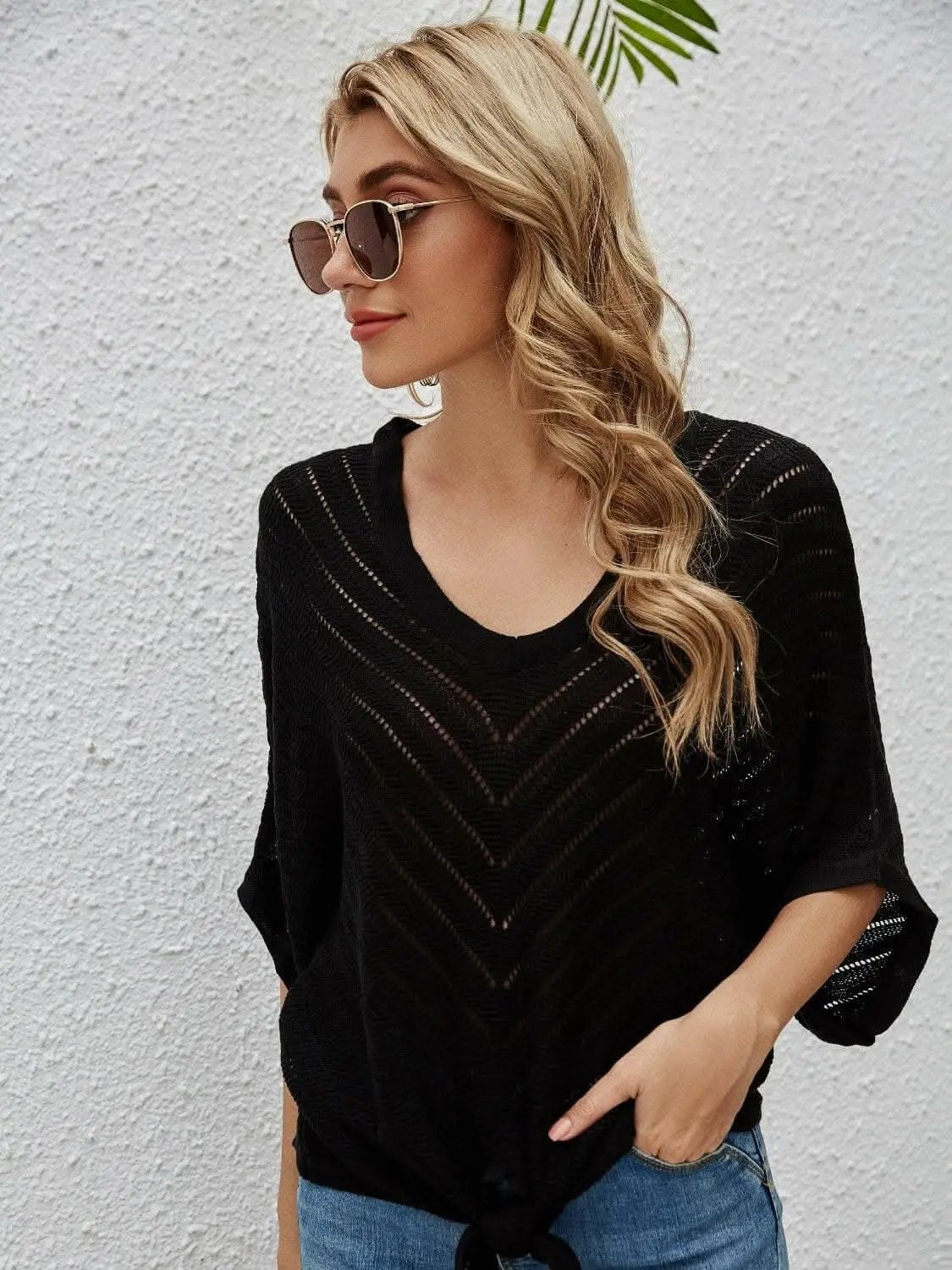 Trendsi swimwear - Sheer batwing sleeve cover-up