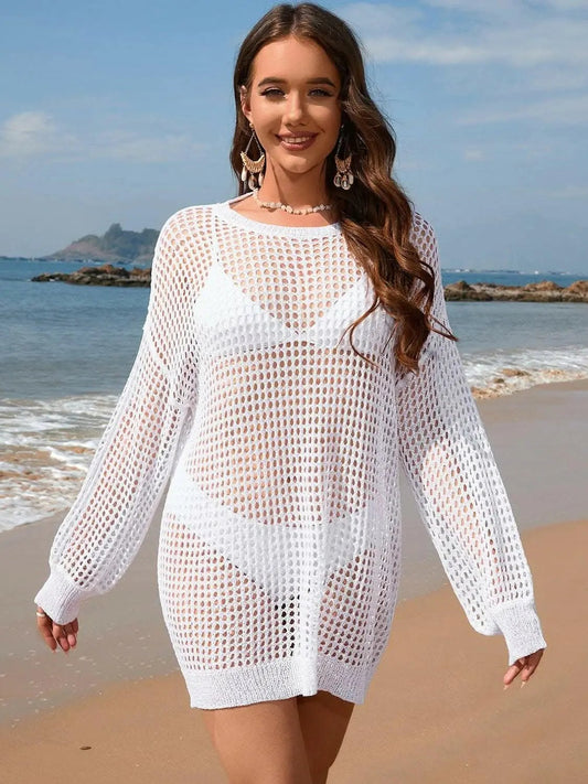 Trendsi swimwear - Sheer beach cover-up with boat neck
