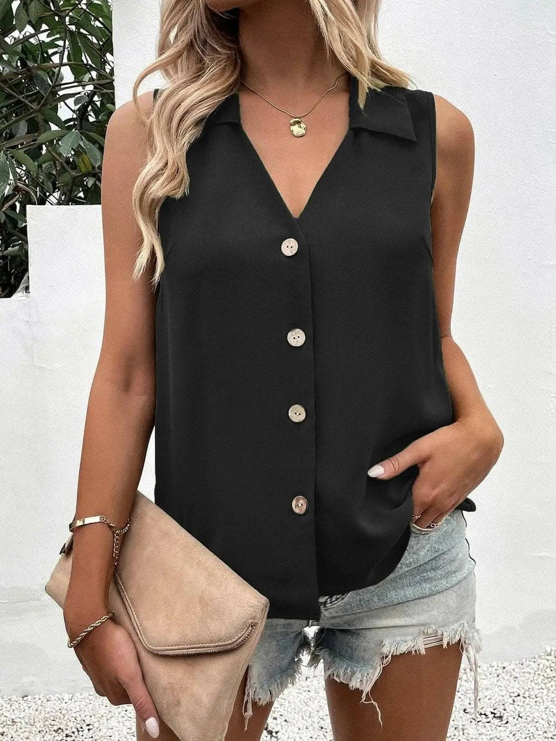 Trendsi just arrived - Sheer button-up tank with collar
