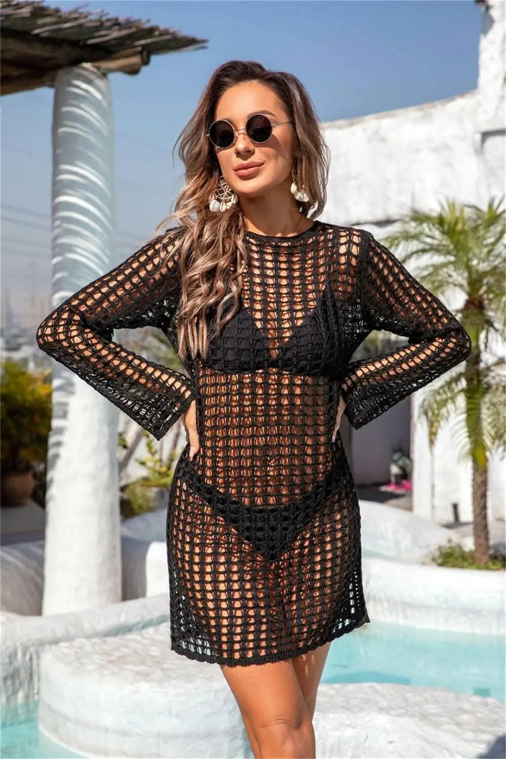 Trendsi swimwear - Sheer elegance round neck cover-up