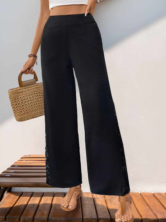 Trendsi Sheer lace wide leg trousers