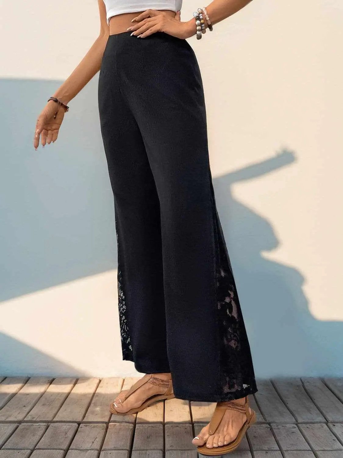 Trendsi Sheer lace wide leg trousers