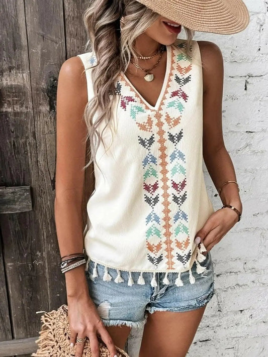 Trendsi just arrived - Sheer tassel v-neck tank top
