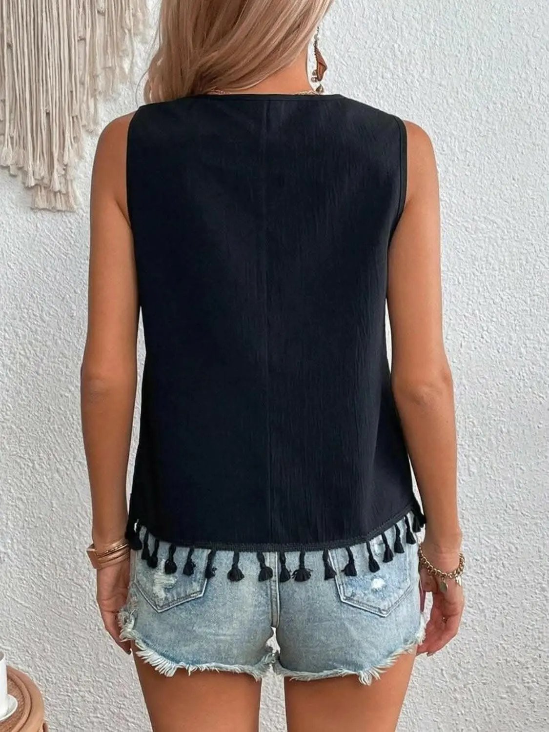 Trendsi just arrived - Sheer tassel v-neck tank top