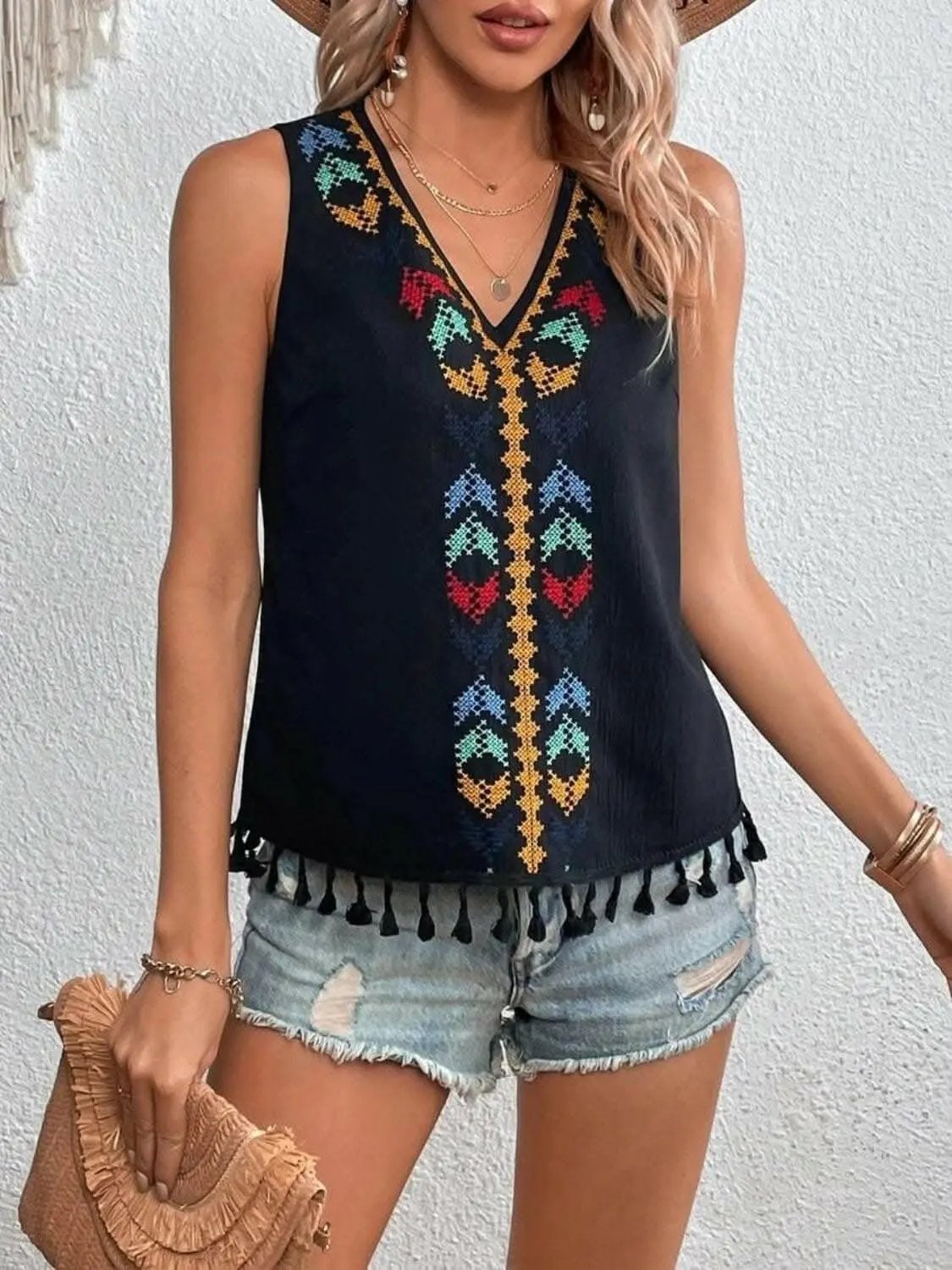 Trendsi just arrived - Sheer tassel v-neck tank top