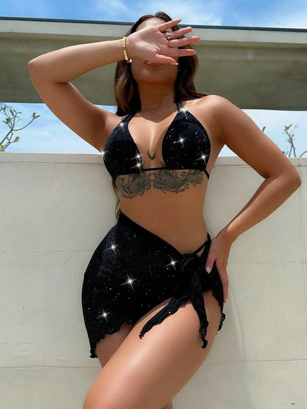 Trendsi Shimmer Halter Swimwear Women's Beach Two-Piece Set Sexy & Stylish
