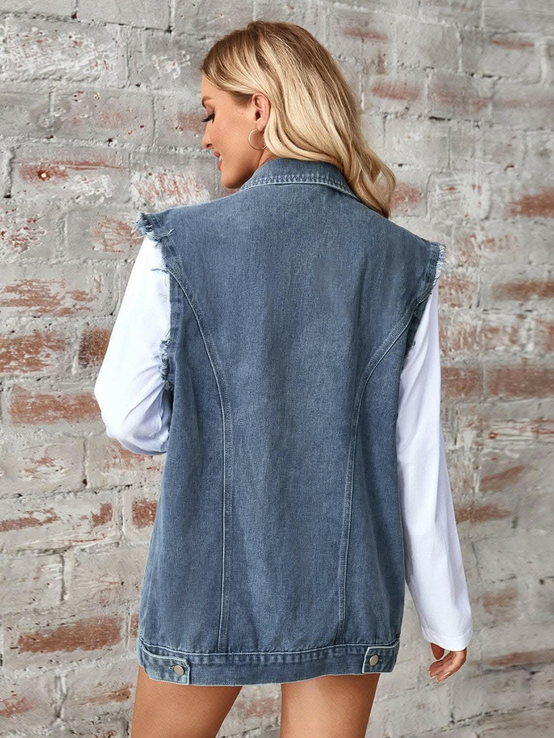 Trendsi Sleeveless denim jacket with raw hem