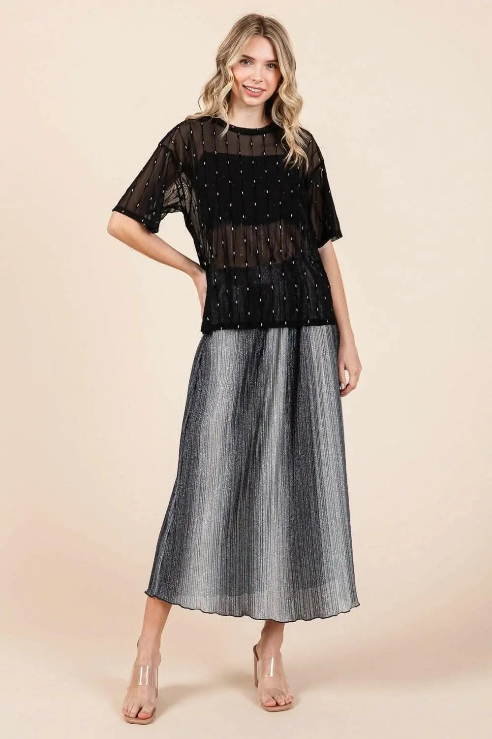 Trendsi Sparkling Mesh Top Women's Party/Club Top Sexy Drop Shoulder